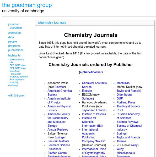 Cambridge University: Chemistry Journals Handout Cambridge University: Chemistry Journals Handout
