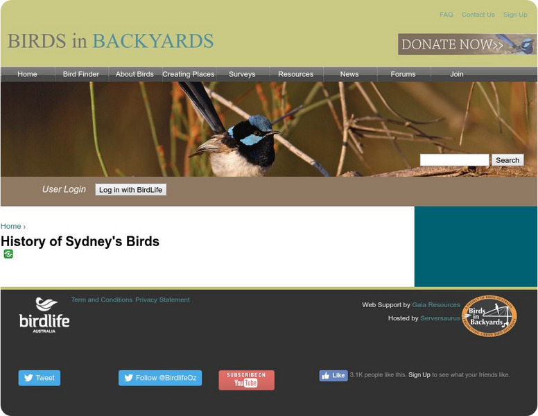 History of Sydney's Birds Website