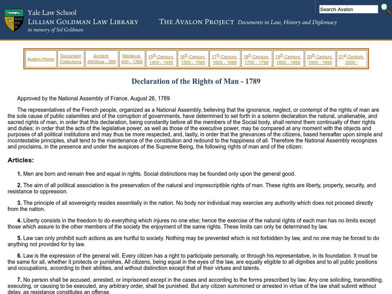 The Avalon Project: Declaration of the Rights of Man Primary The Avalon Project: Declaration of the Rights of Man Primary