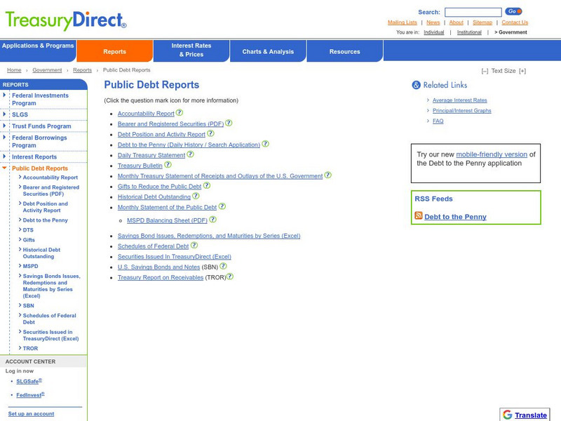 Bureau of the Public Debt: Public Debt Reports Website Bureau of the Public Debt: Public Debt Reports Website