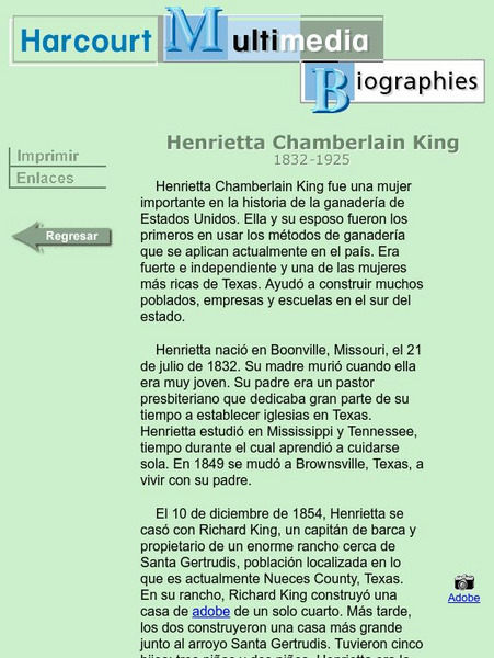 Harcourt: Biographies: Henrietta Chamberlain King Website Harcourt: Biographies: Henrietta Chamberlain King Website