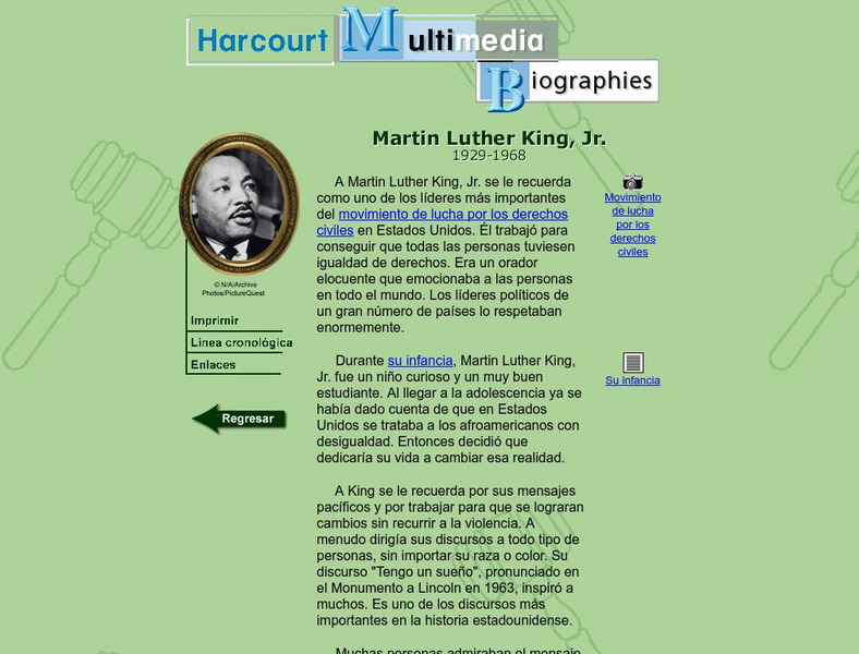 Harcourt: Biographies: Martin Luther King, Jr. [In Spanish] Website