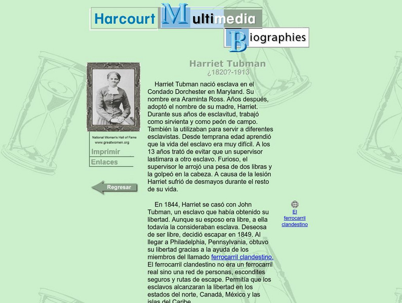 Harcourt: Biographies: Harriet Tubman (Spanish Translation) Handout Harcourt: Biographies: Harriet Tubman (Spanish Translation) Handout