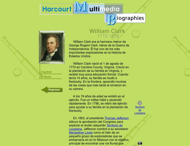 Harcourt: Biographies: William Clark (Spanish) Website Harcourt: Biographies: William Clark (Spanish) Website