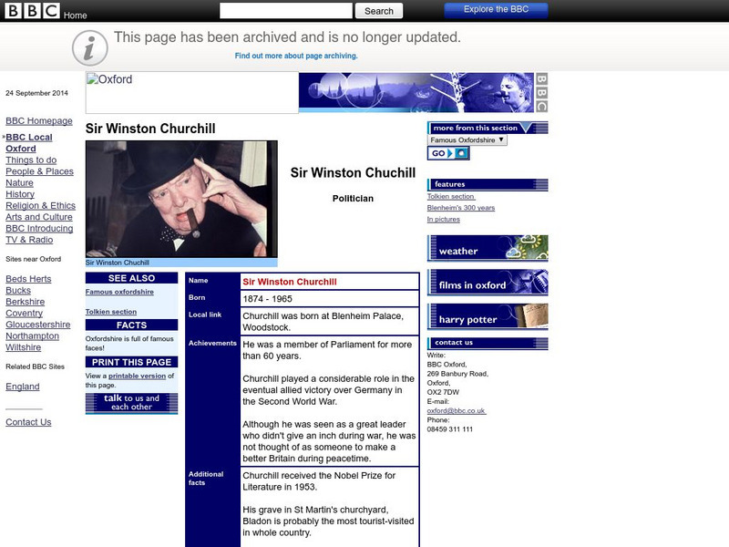 Bbc: Where I Live: Oxford: Sir Winston Churchill Handout Bbc: Where I Live: Oxford: Sir Winston Churchill Handout