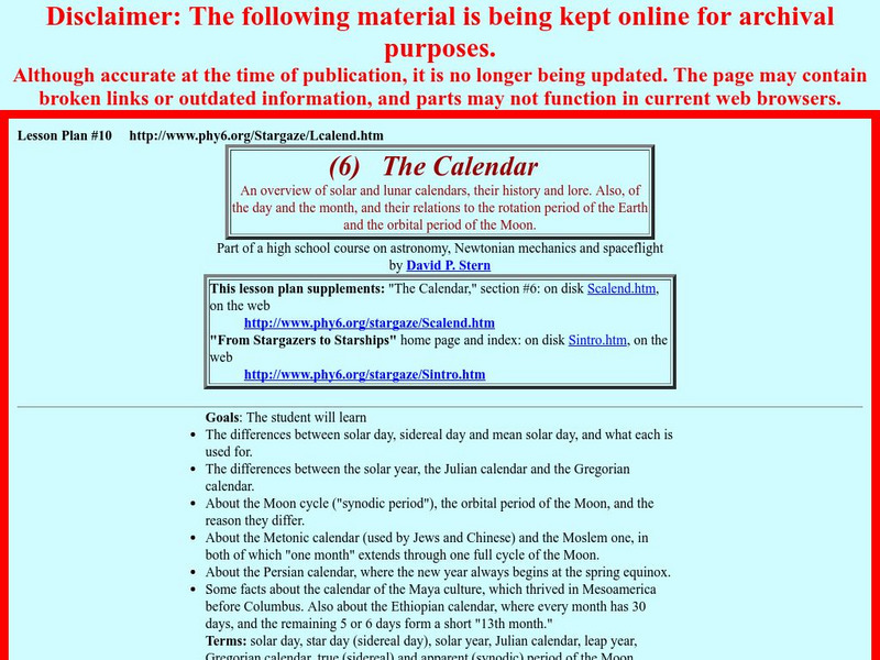 Nasa: From Stargazers to Starships: The Calendar Lesson Plan Nasa: From Stargazers to Starships: The Calendar Lesson Plan