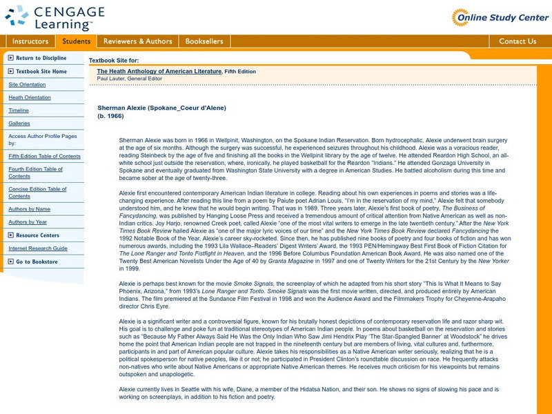 Houghton Mifflin: Sherman Alexie (Spokane Coeur D'alene) Website