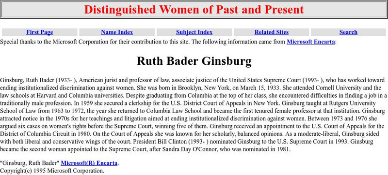 Distinguished Women of Past and Present: Ruth Bader Ginsburg Handout Distinguished Women of Past and Present: Ruth Bader Ginsburg Handout
