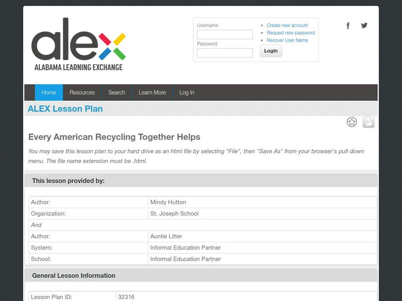 Alex: Every American Recycling Together Helps Lesson Plan Alex: Every American Recycling Together Helps Lesson Plan