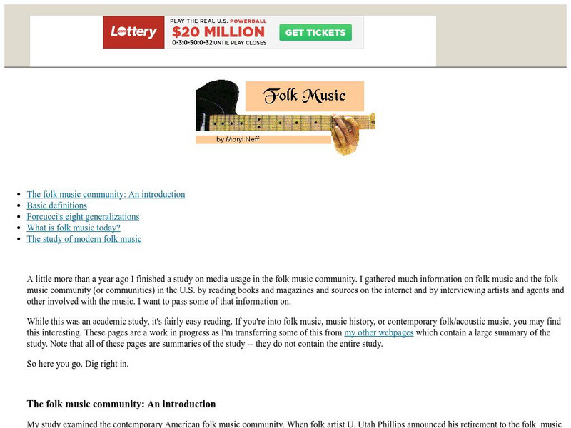 Maryl Neff: Definition of Folk Music Website