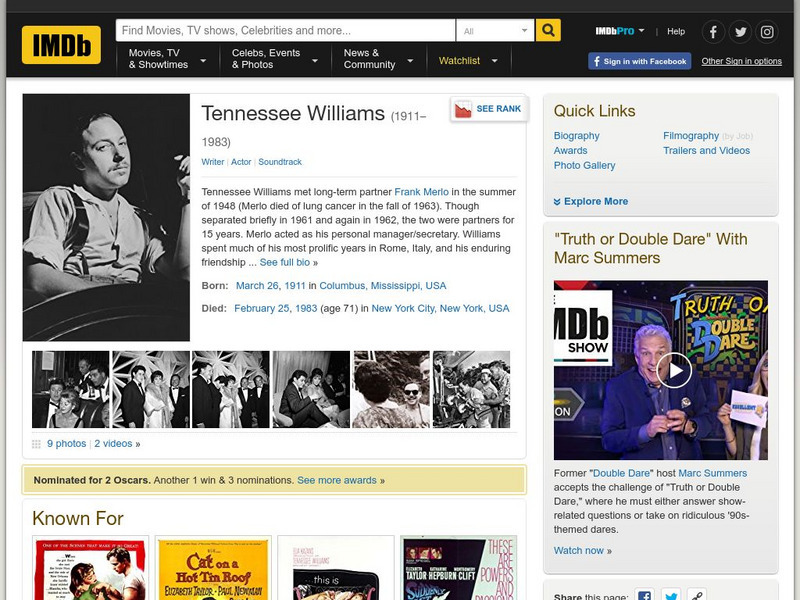 Internet Movie Database: Tennessee Williams Website Internet Movie Database: Tennessee Williams Website