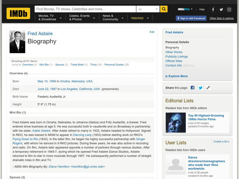 Internet Movie Database: Fred Astaire Mini Biography Handout Internet Movie Database: Fred Astaire Mini Biography Handout