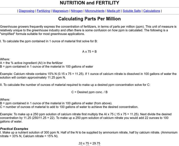 Calculating Parts Per Million Handout for 9th 10th Grade Lesson