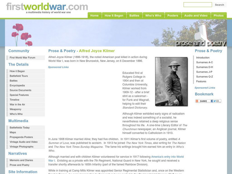 First World war.com: Prose & Poetry Alfred Joyce Kilmer Activity First World war.com: Prose & Poetry Alfred Joyce Kilmer Activity