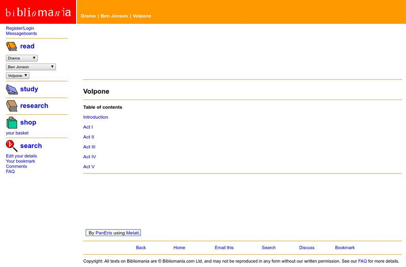 Bibliomania: Ben Jonson Volpone eBook Bibliomania: Ben Jonson Volpone eBook