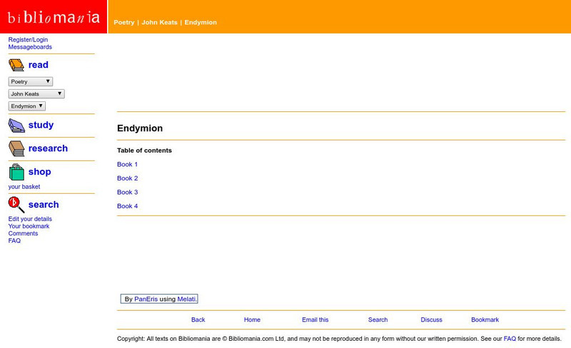 Bibliomania: John Keats Endymion Handout