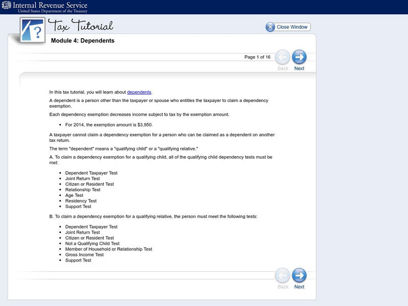 Irs: Tax Tutorial: Module 4: Dependents Unit Plan Irs: Tax Tutorial: Module 4: Dependents Unit Plan