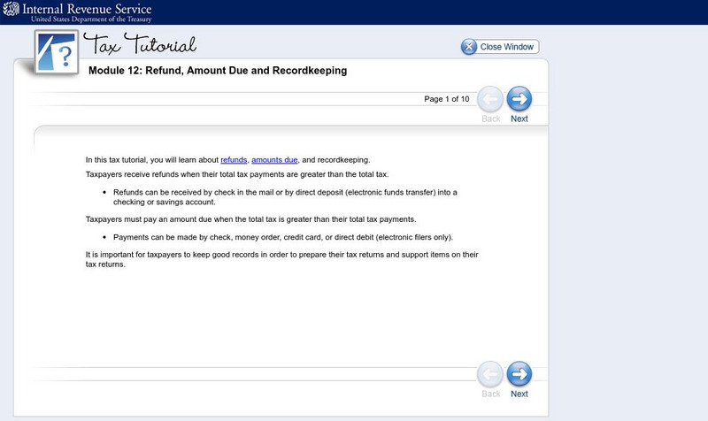 Irs: Tax Tutorial: Module 12: Refund, Amount Due and Recordkeeping Unit Plan Irs: Tax Tutorial: Module 12: Refund, Amount Due and Recordkeeping Unit Plan