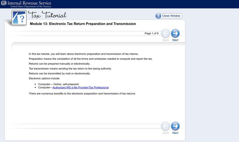 Irs: Tax Tutorial: Module 13: Electronic Tax Return Preparation and Transmission Unit Plan Irs: Tax Tutorial: Module 13: Electronic Tax Return Preparation and Transmission Unit Plan
