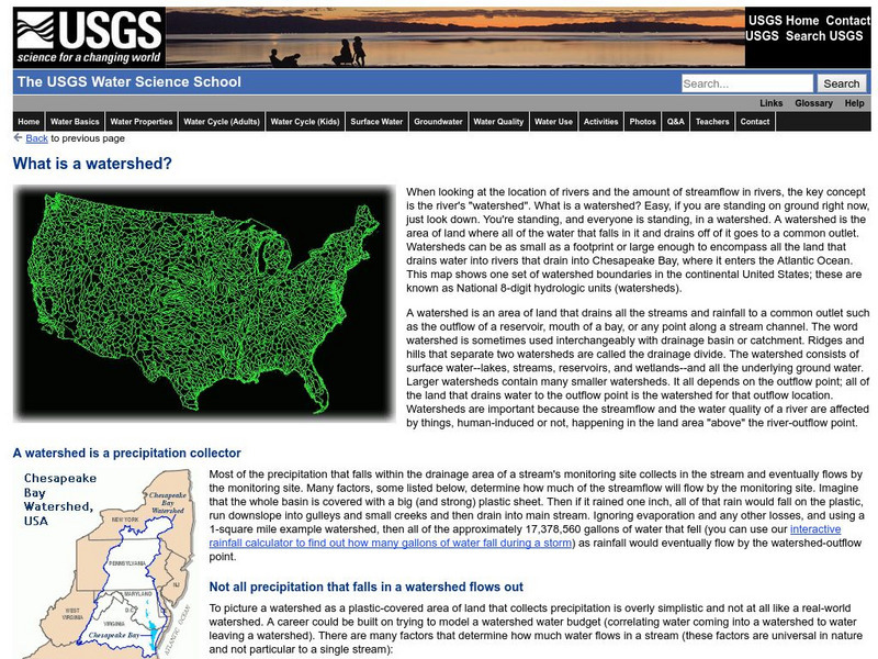 Usgs: The Water Science School: Watersheds and Drainage Basins Handout Usgs: The Water Science School: Watersheds and Drainage Basins Handout
