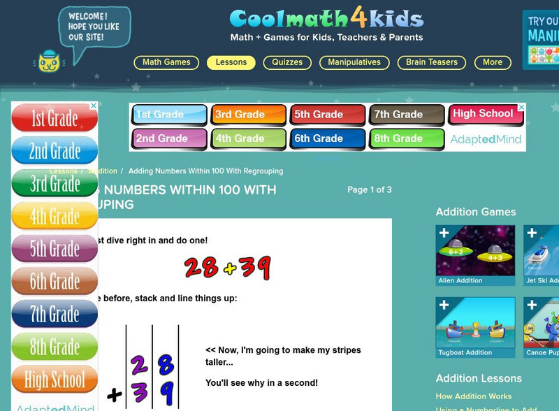 Coolmath: Coolmath4kids: Adding Numbers Within 100 With Regrouping Handout
