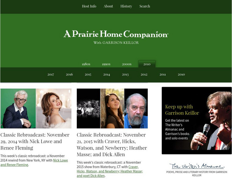 American Public Media: Prairie Home Companion Website American Public Media: Prairie Home Companion Website
