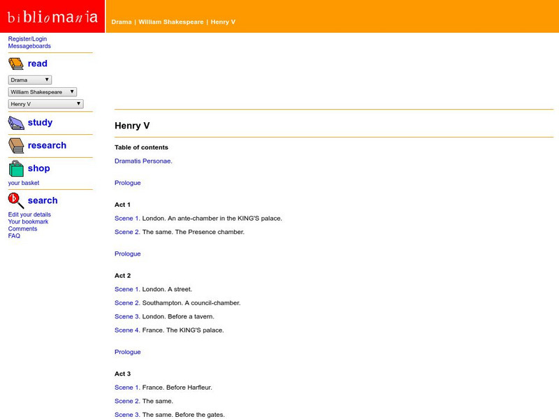 Bibliomania: Shakespeare Henry V Handout