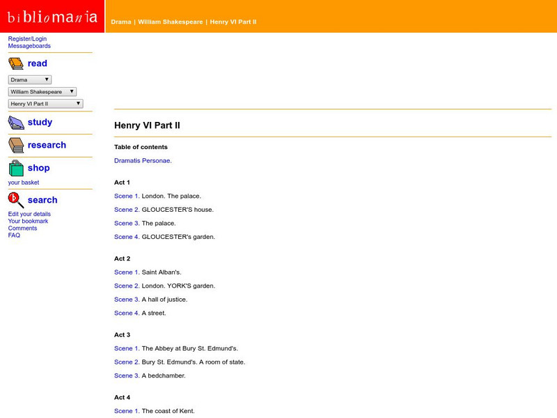 Bibliomania: Shakespeare Henry Vi Part Ii Handout
