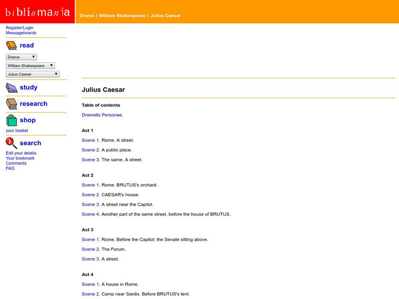 Bibliomania: Shakespeare Julius Caesar Handout Bibliomania: Shakespeare Julius Caesar Handout