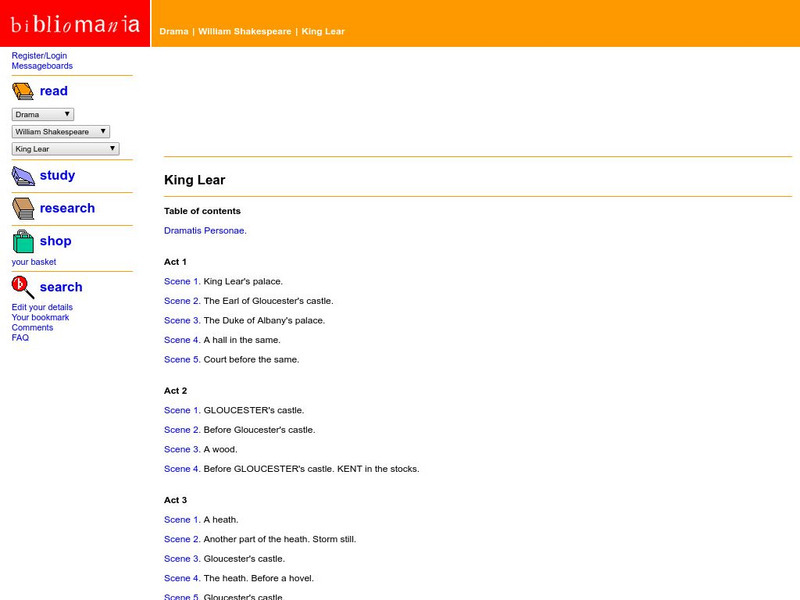 Bibliomania: Shakespeare King Lear Handout