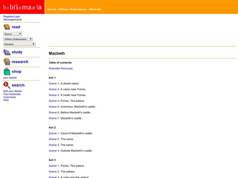 Bibliomania: Shakespeare Macbeth Handout Bibliomania: Shakespeare Macbeth Handout