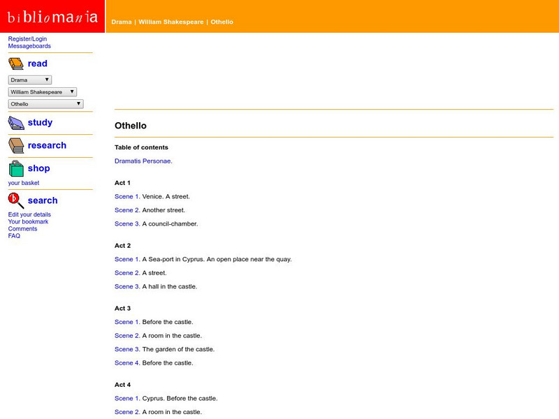Bibliomania: Shakespeare Othello Handout
