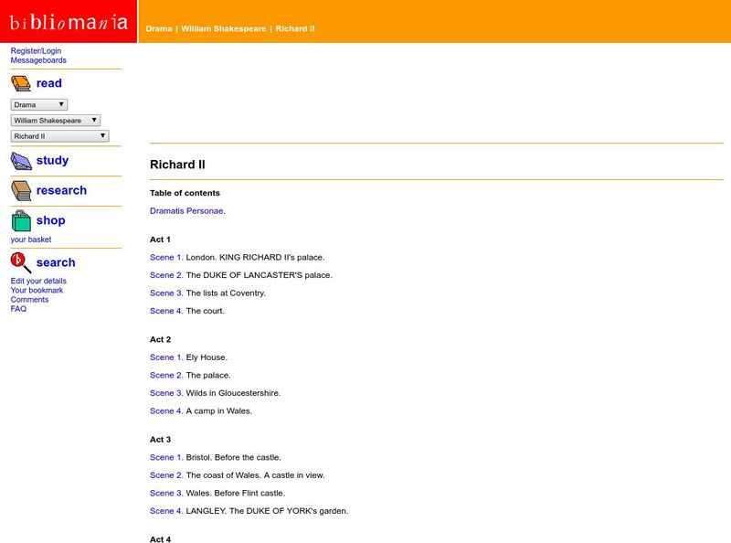 Bibliomania: Shakespeare Richard Ii Handout