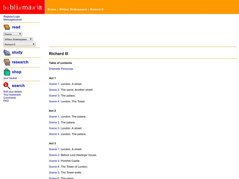 Bibliomania: Shakespeare Richard Iii Handout