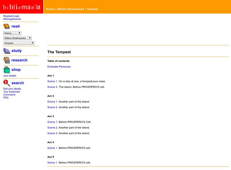 Bibliomania: Shakespeare the Tempest Handout