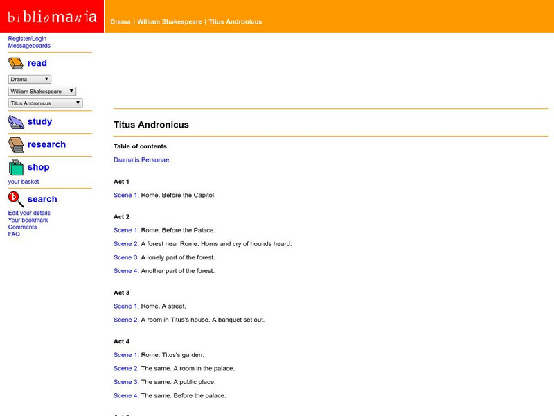 Bibliomania: Shakespeare Titus Andronicus Handout