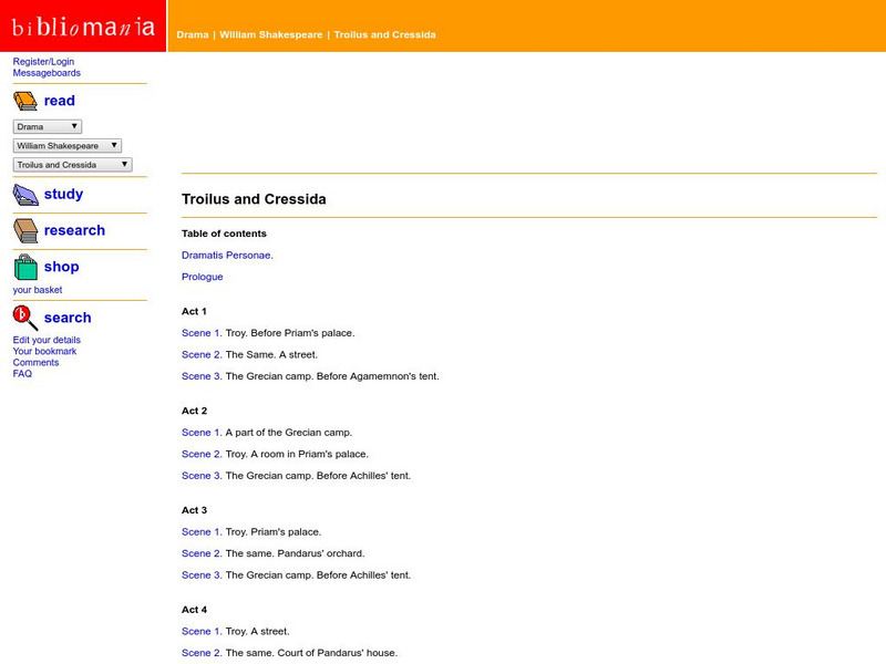 Bibliomania: Shakespeare Troilus and Cressida Handout