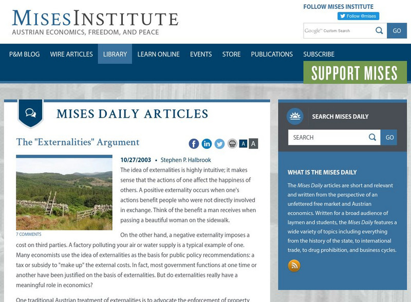 The Ludvig Von Mises Institute: The "Externalities" Argument Activity The Ludvig Von Mises Institute: The "Externalities" Argument Activity