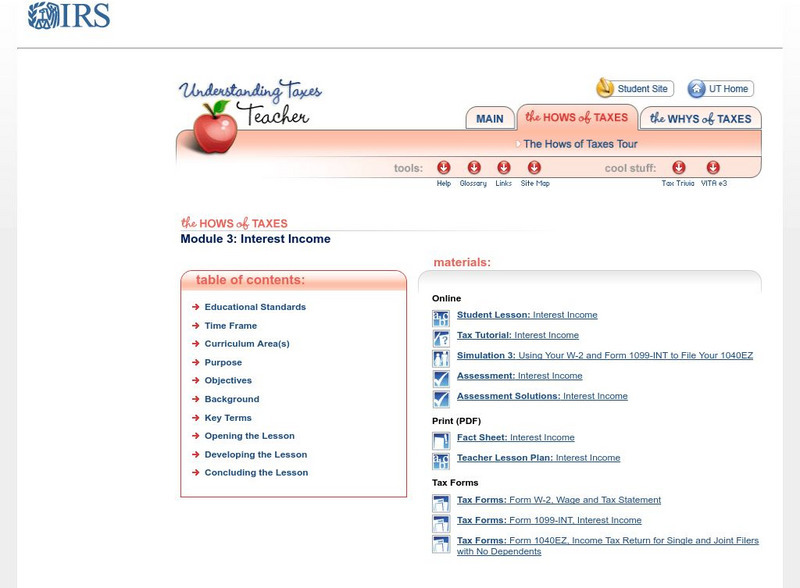 Irs: Interest Income Lesson Plan Irs: Interest Income Lesson Plan