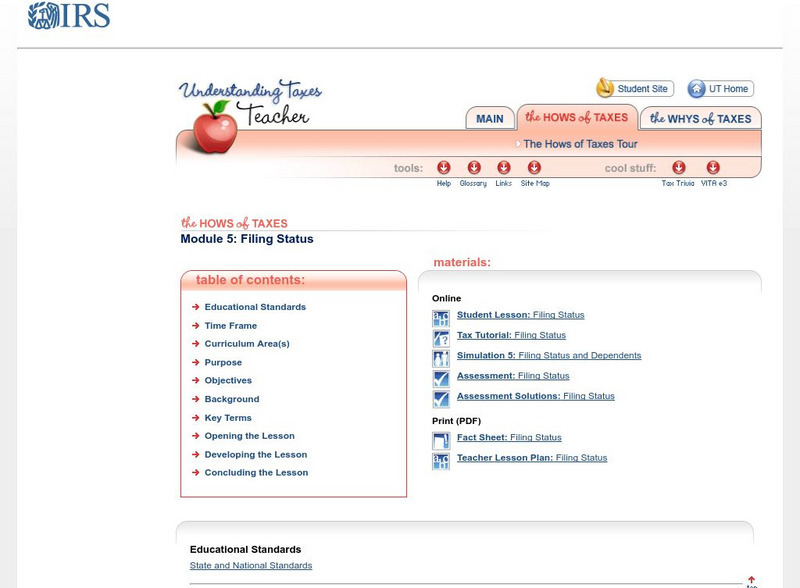 Irs: Filing Status Lesson Plan Irs: Filing Status Lesson Plan