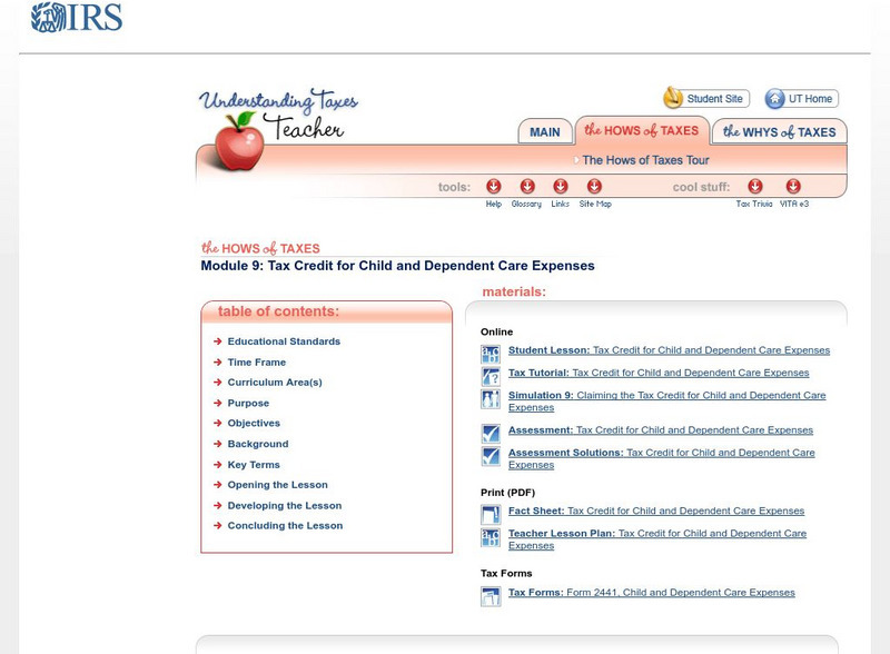 Irs: Tax Credit for Child and Dependent Care Expenses Lesson Plan Lesson Plan Irs: Tax Credit for Child and Dependent Care Expenses Lesson Plan Lesson Plan