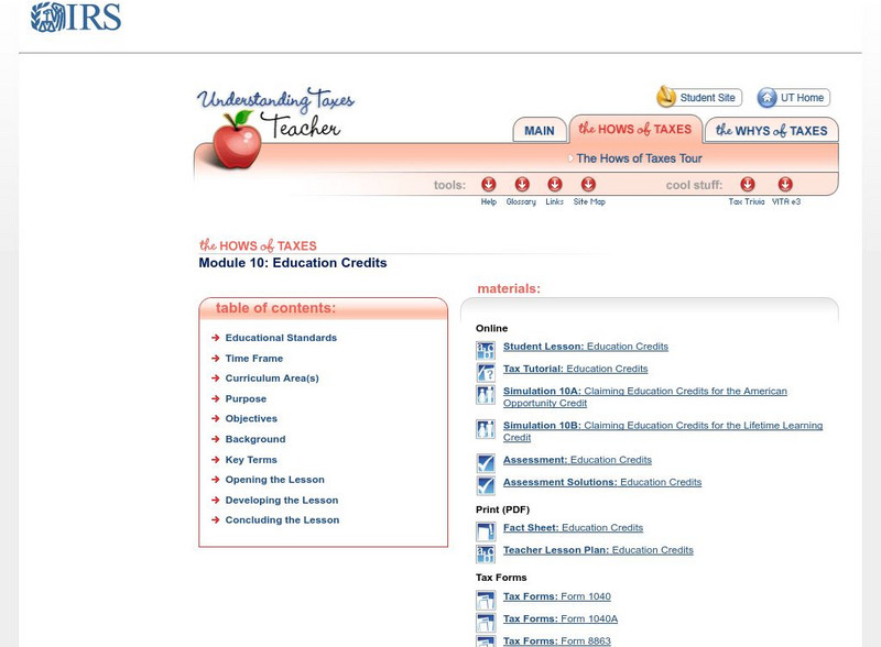 Irs: Education Credits Lesson Plans Lesson Plan Irs: Education Credits Lesson Plans Lesson Plan