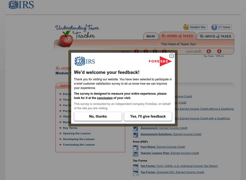 Irs: Earned Income Credit Lesson Plans Lesson Plan Irs: Earned Income Credit Lesson Plans Lesson Plan
