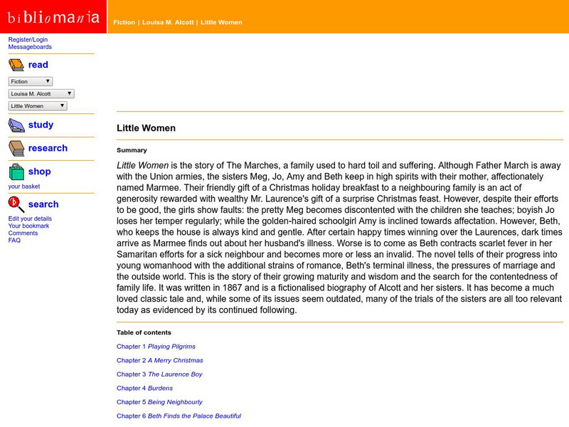 Bibliomania: Louisa May Alcott Little Women Handout