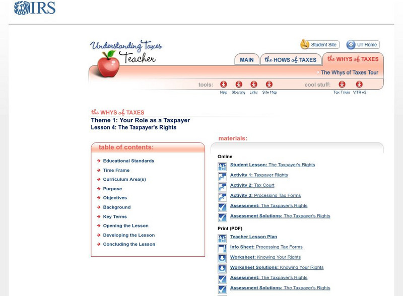 Irs: The Taxpayer's Rights Lesson Plan Lesson Plan