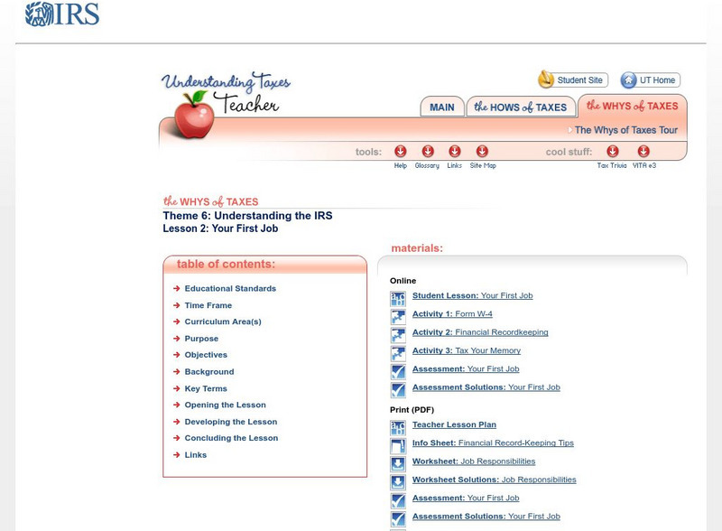 Irs: Your First Job Lesson Plan Lesson Plan Irs: Your First Job Lesson Plan Lesson Plan