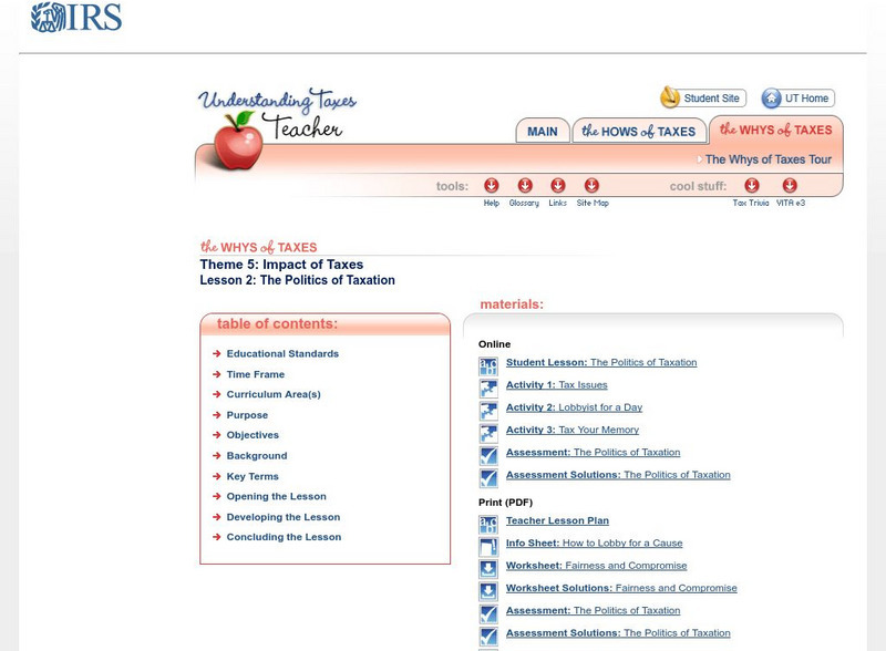 Irs: The Politics of Taxation Lesson Plan Lesson Plan Irs: The Politics of Taxation Lesson Plan Lesson Plan
