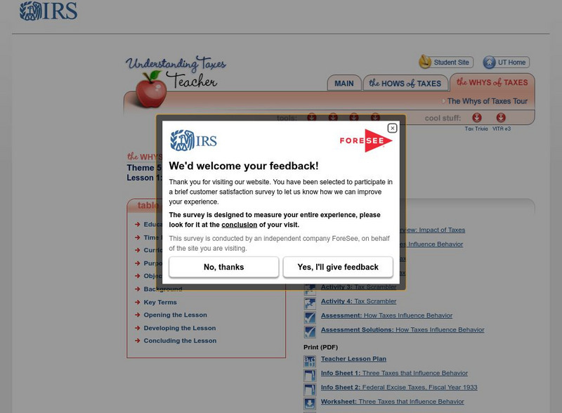 Irs: How Taxes Influence Behavior Lesson Plan Lesson Plan Irs: How Taxes Influence Behavior Lesson Plan Lesson Plan