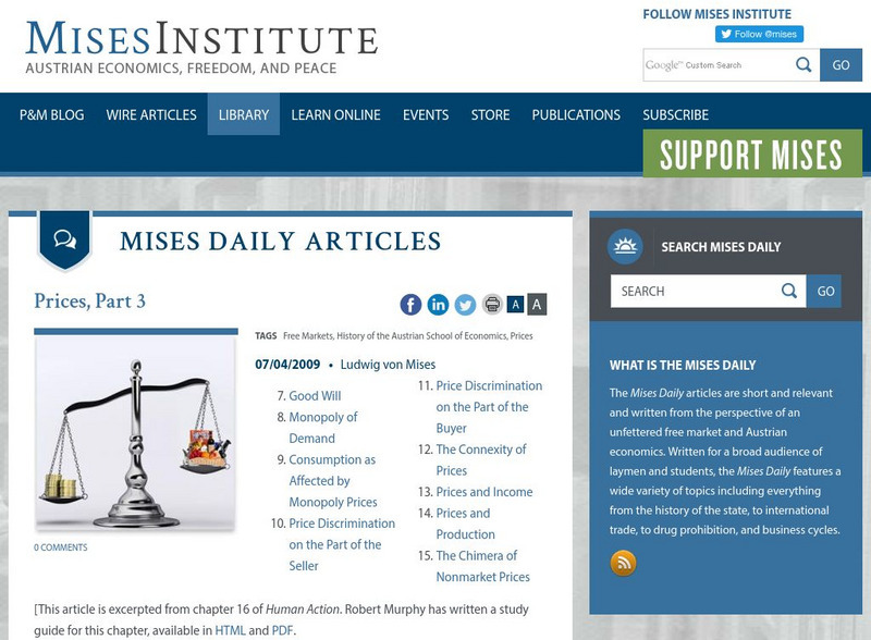 Ludwig Von Mises Institute: Price Discrimination on the Part of the Seller Article Ludwig Von Mises Institute: Price Discrimination on the Part of the Seller Article