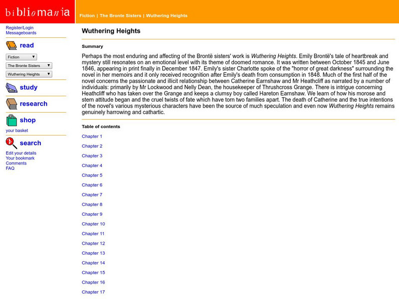 Bibliomania: The Bronte Sisters Wuthering Heights Handout Bibliomania: The Bronte Sisters Wuthering Heights Handout